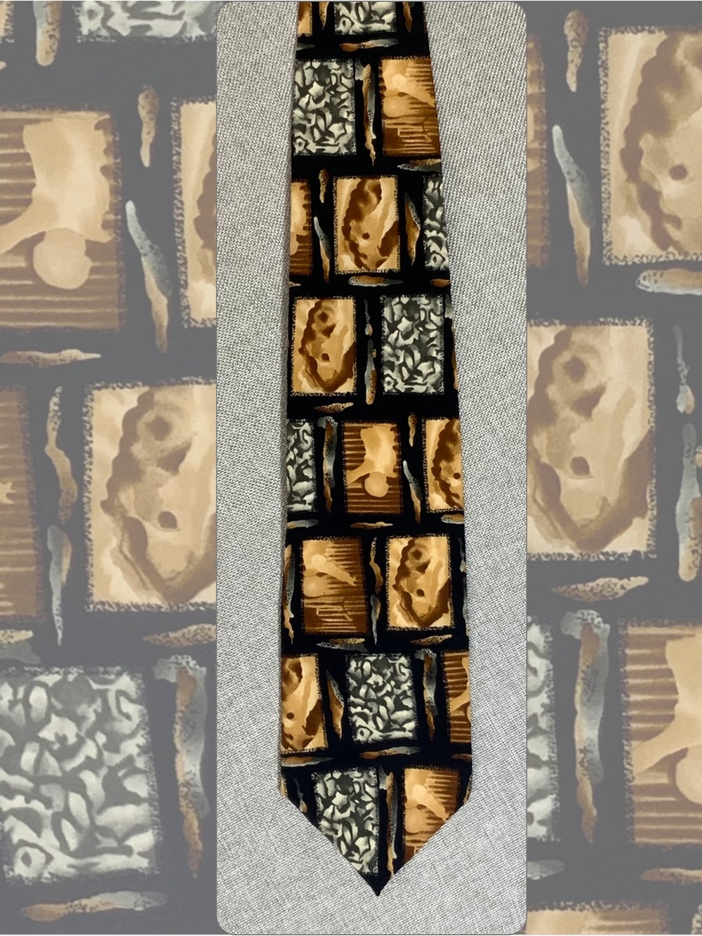 J. Garcia Brown and Black Geometric Block Silk Tie